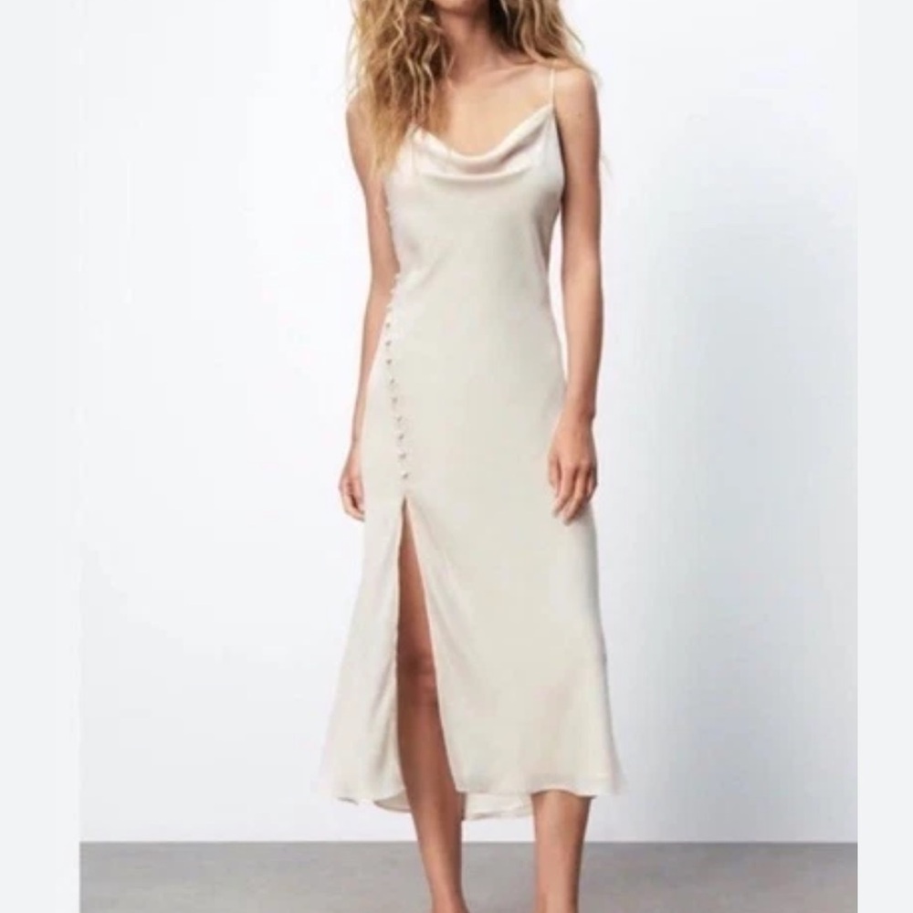 Zara Cream Midi Dress with Side Buttons